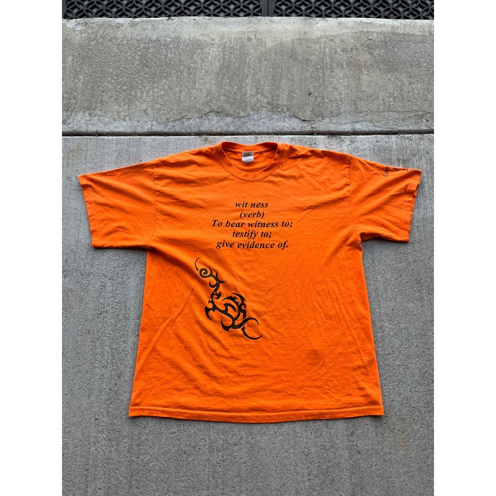 Gildan Mens XL Orange Witness Acts 1:8 Bible Verse Graphic T-Shirt Tribal Print